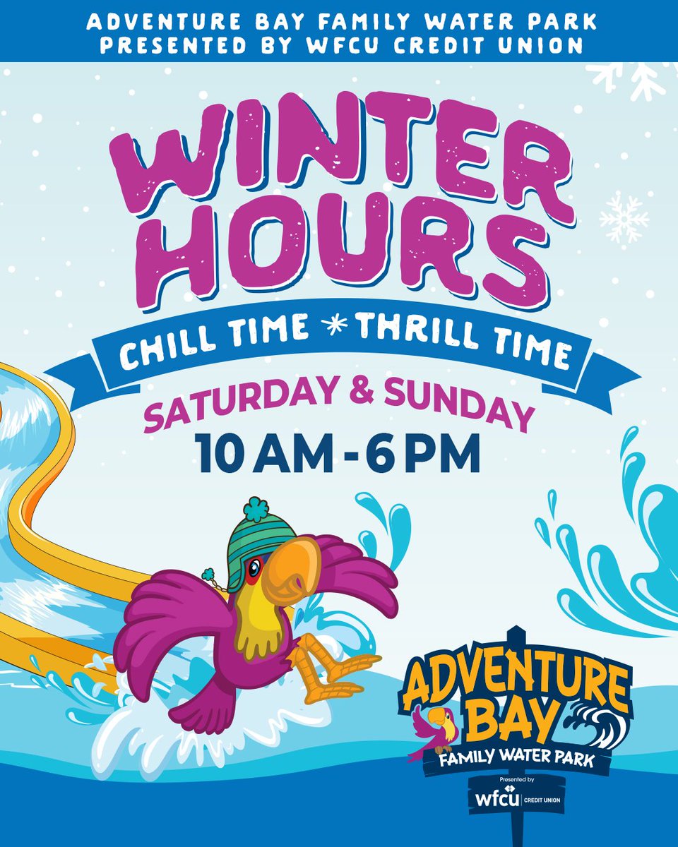 The holidays may be over but the fun continues at Adventure Bay every Saturday and Sunday from 10 am - 6 pm.