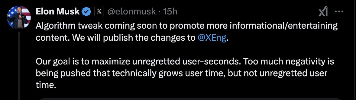 Translation: Now that Biden is out and Trump is about to become president, Twitter’s new algorithm will promote content that supports the corrupt new regime and suppress any criticism of Trump and Musk.