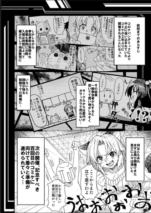 アップデートでよくなった事もいっぱいある!
今は正常化して、規制中だけのルールも過去のもの
たった数年の間なのに色々あったよね
悪夢だったけど、みんなで乗り越えたんだー!

っていう本です

#コロナ同人残酷物語
同人いべんと戦線異状あり
アフターコロナで即ば回アップデート 忘備録
その2 