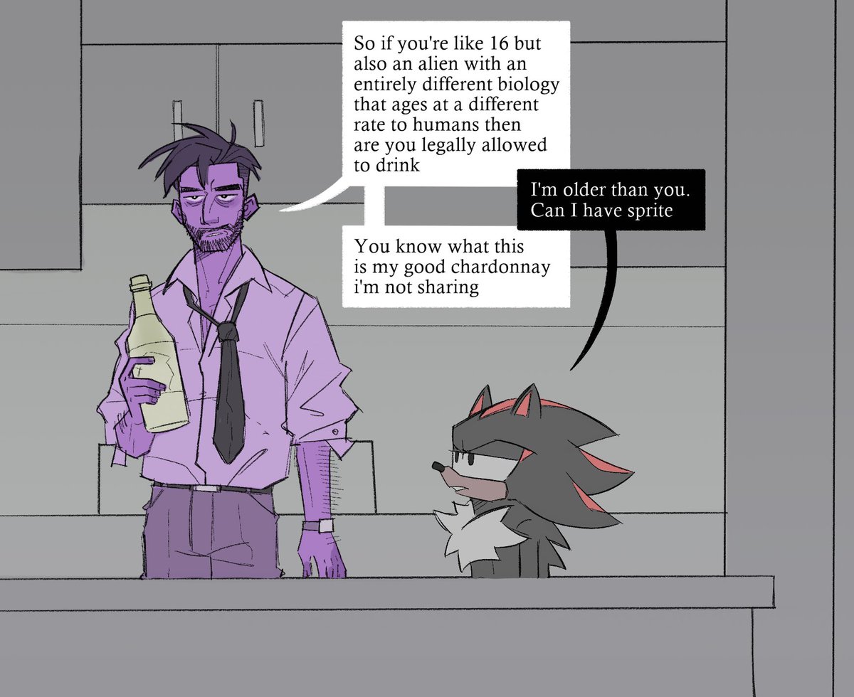 skipppppy_art's tweet image. My batshit Sonic 4 movie pitch is that with no family to call his own, Shadow goes to the only other human he is sort of friends with: a guy who was divorced and widowed in the span of 5 minutes and is not coping at all