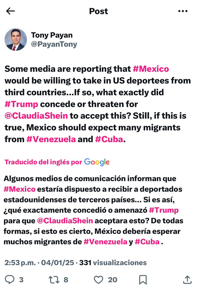 malusita76's tweet image. #4Enero 

#Excelsa lo vuelve a hacer, todo indica se le empinará a Trump peor que Marcelo (estamos hablando de una doblada monumental), no tan solo recibiremos indocumentados mexicanos expulsados de EEUU también nos haremos cargo de los nicaragüenses, hondureños, cubanos,…