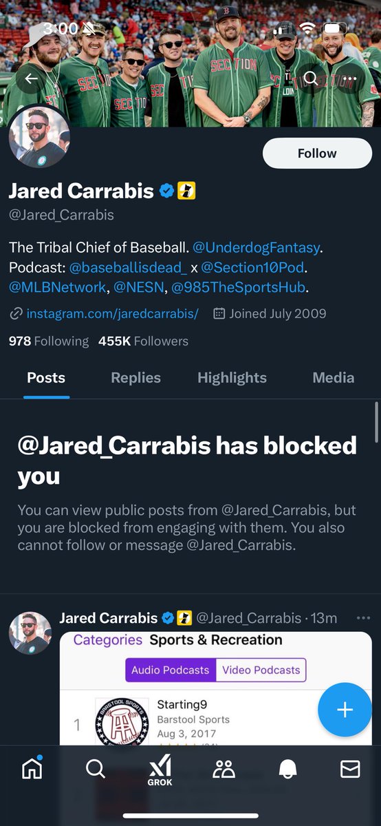 pattysully1966's tweet photo. Henry’s Cash Carrabis decided to block my buddy Marty and I because we told the truth about his whole podcast and his career. It’s a joke how this guy spreads lies so he can collect money for his own pocket. He’s employed by the Sox ownership and gets paid to spew bs! https://t.co/2A2K9SfCCL