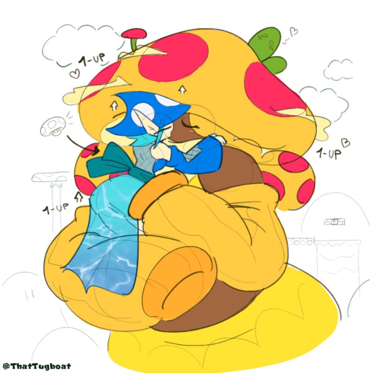 ThatTugboat's tweet image. MUSHROOM YURI KISSING