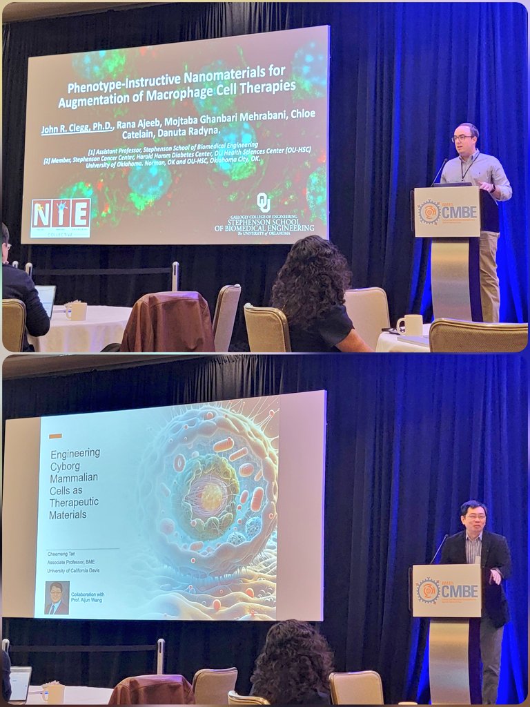 @BMES_CMBE (@bmes_cmbe) on Twitter photo Cool advancements in cellular therapies, using instructive nanomaterials to guide macrophage response by <a href="/JohnRClegg/">John Clegg</a> and gel-in-a-cell to make "cyborg" cells as therapeutic materials by Dr. Cheemeng Tan #cmbe2025 <a href="/ucsdbe/">UC San Diego Bioengineering</a> <a href="/UofOklahoma/">University of Oklahoma</a> Cool advancements in cellular therapies, using instructive nanomaterials to guide macrophage response by <a href="/JohnRClegg/">John Clegg</a> and gel-in-a-cell to make "cyborg" cells as therapeutic materials by Dr. Cheemeng Tan #cmbe2025 <a href="/ucsdbe/">UC San Diego Bioengineering</a> <a href="/UofOklahoma/">University of Oklahoma</a>