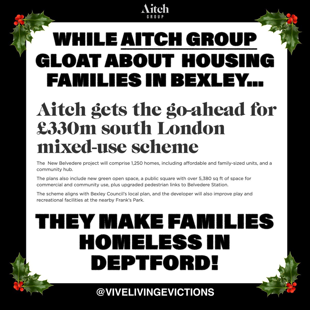 Oh look, Aitch Group shamelessly gloating about housing families in Bexley whilst making families in Deptford homeless, a move condemned by Lewisham council. Bexley council, you might want to pay attention!?