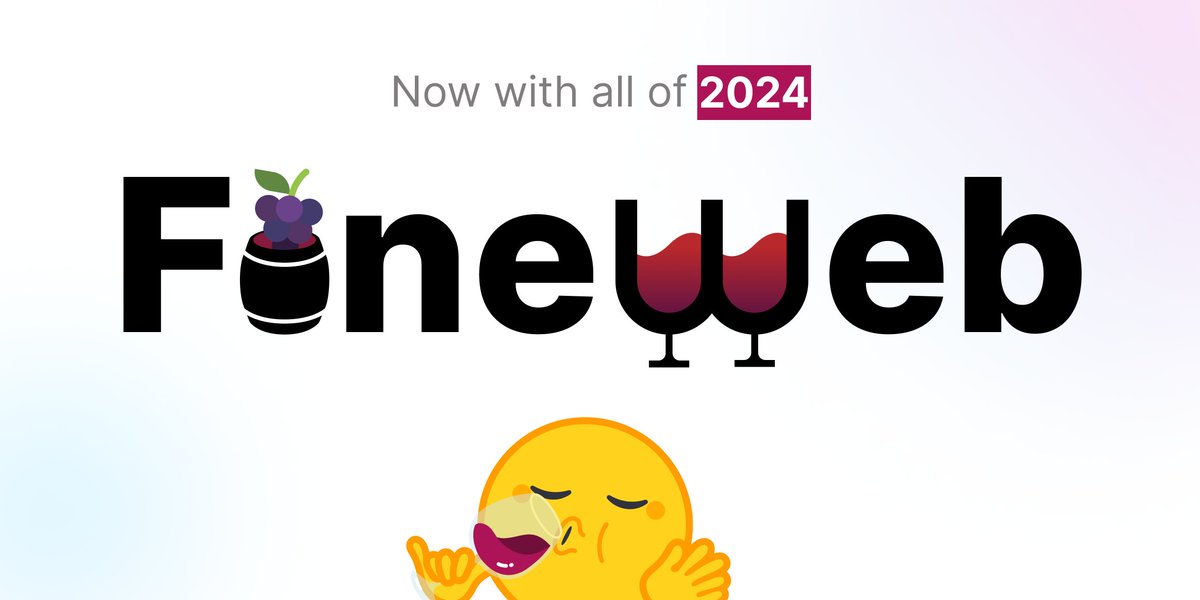 We've just updated 🍷FineWeb and 📚 FineWeb-Edu with data from all the remaining 2024 CommonCrawl dumps, covering up to December.

🍷FineWeb now has a little over 17 trillion tokens.

Fresh data = more useful models. We'll keep it coming.
