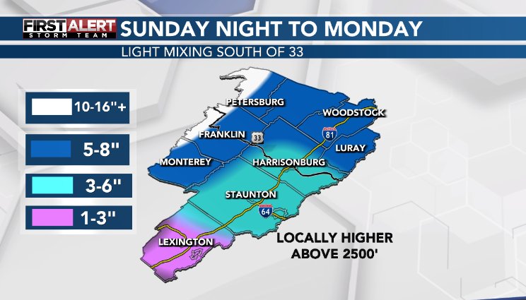 Slight increase, biggest reason is the evening round
You will not wake up to all Monday am. It will be lighter &amp; lingering thru the day. 2nd round of dry, fluffy snow Monday evening which adds a good 1-3" because of colder temps.
Glaze for most, up to 0.20" icing south of Rt33