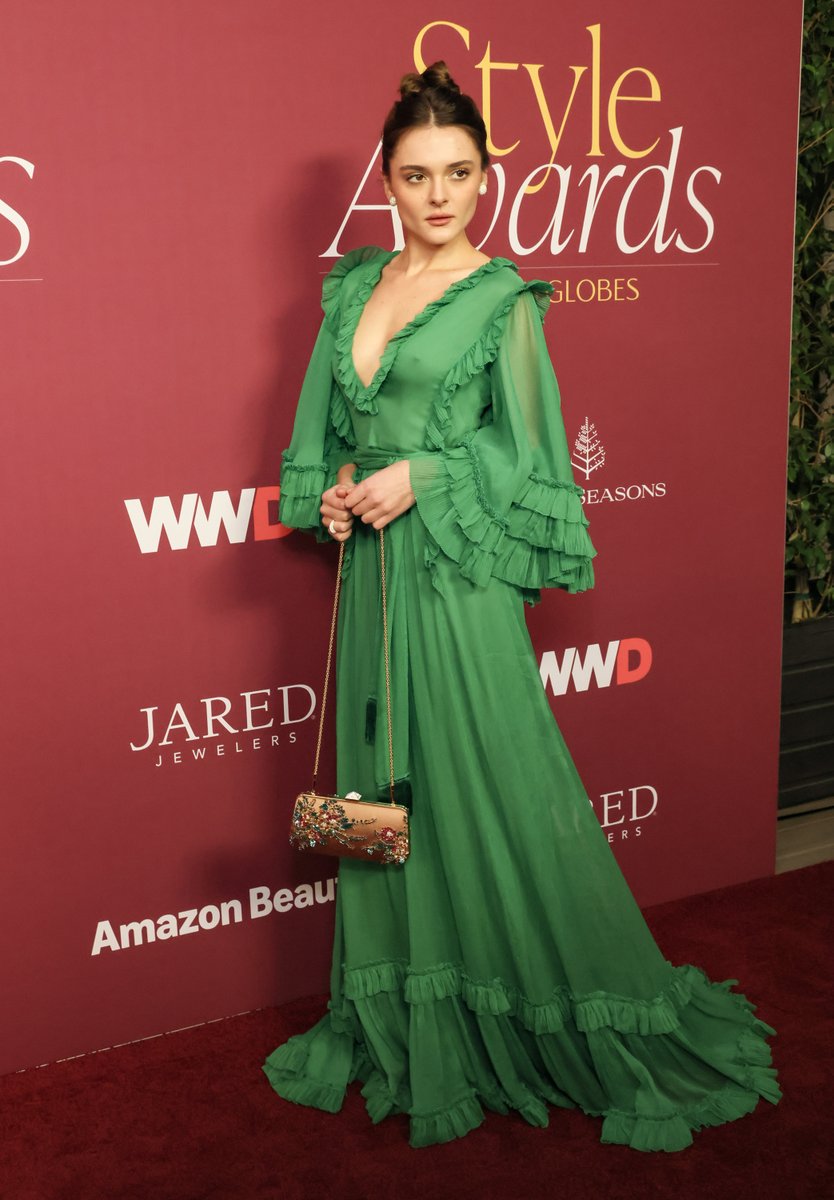 CharlotteLawrence was seen in a green gown from Valentino