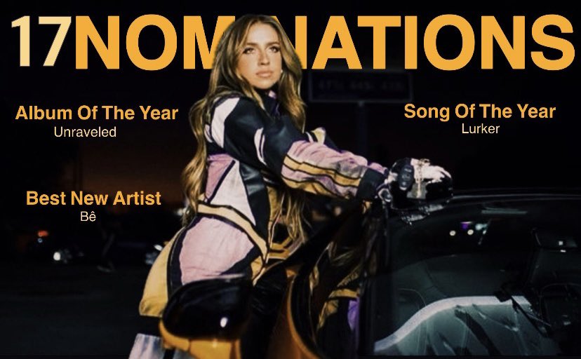 Irisfayehq's tweet photo. Bê recebeu 17 INDICAÇÕES no Xixas Global Grammys, com três delas sendo Song Of The Year, Best New Artist e Album Of The Year, sendo o terceiro maior indicado da noite! https://t.co/8D8wMPLbDq