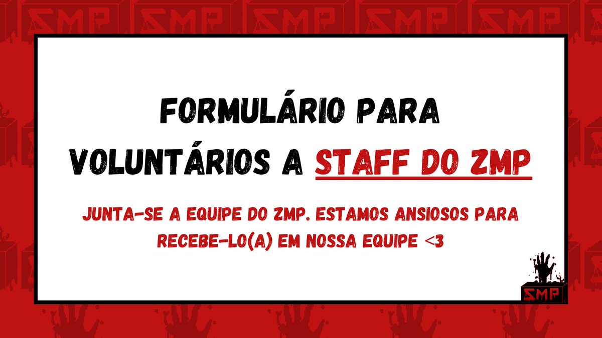 projetozmp's tweet photo. FAÇA PARTE DO ZMP!
O formulário para voluntários a Staff está aberto!

Pedimos que leiam as regras e se atentem aos requisitos de cada categoria, desejamos boa sorte e agradecemos muito pelo interesse em tornar o ZMP mais divertido com a sua companhia!

- Diretoria do #ZMPOficial https://t.co/cvsHsKuNU0