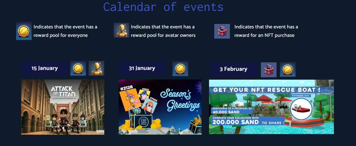 Still available ! The events calendar with 3 current events

planetzmetalegend.com/calendar-event

#thesandbox #event #calender #earn #sand