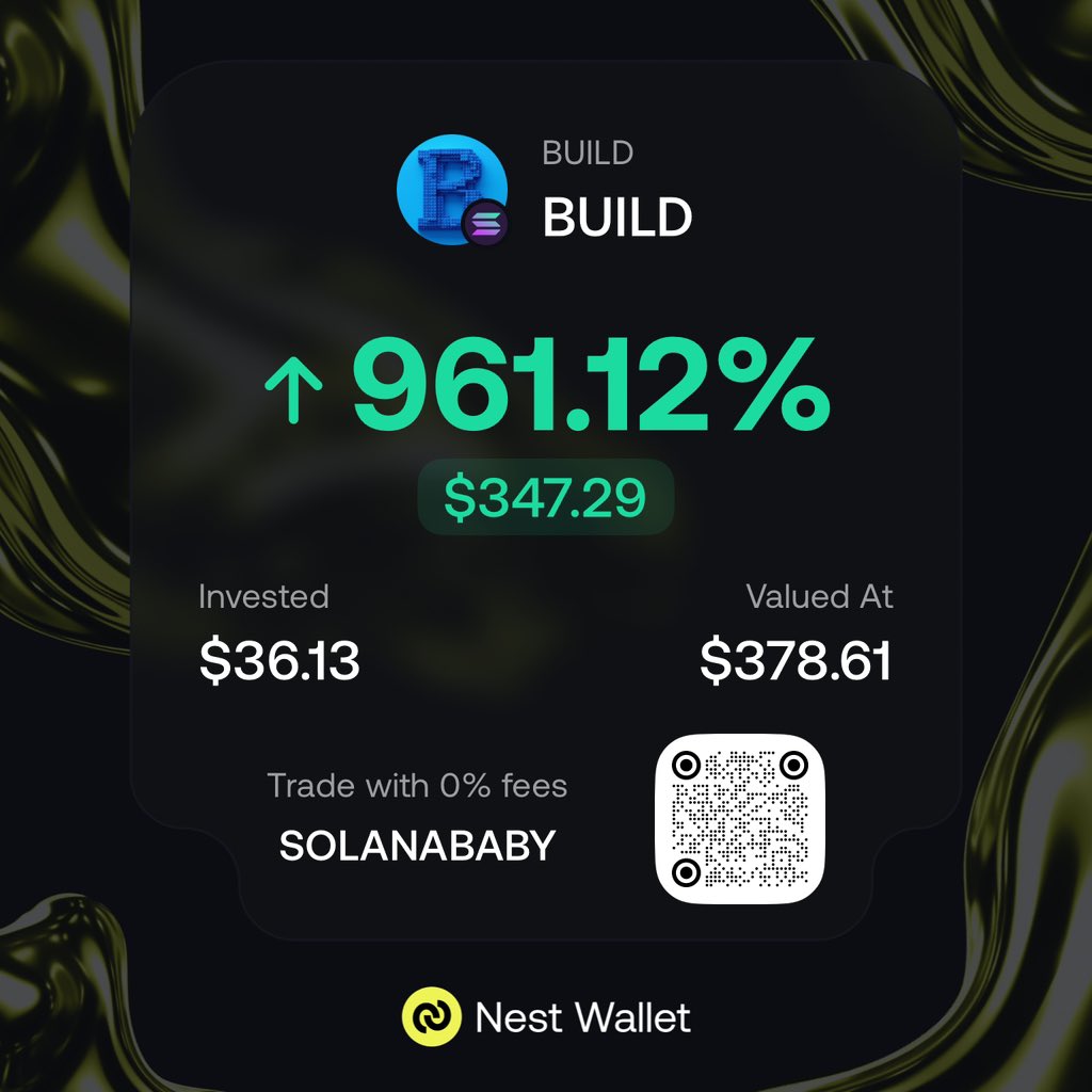 I'm now 10x up on $BUILD 

Look how <a href="/nestwalletxyz/">Nest Wallet</a> makes everything appealing to the eyes.

I hope you started using the wallet like myself.