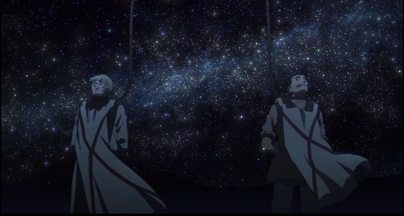 Samiatrixx's tweet photo. “Tonight’s sky is definitely beautiful” 
Man, this episode was a ride. Now it’s Grabowski’s turn to keep going for the Heliocentric theory. 
And man, the twist with the book of Oczy, Badeni was two steps ahead of everyone.
Goosebumps

#チ球の運動について 
#anime https://t.co/Zc0V4bv0jn