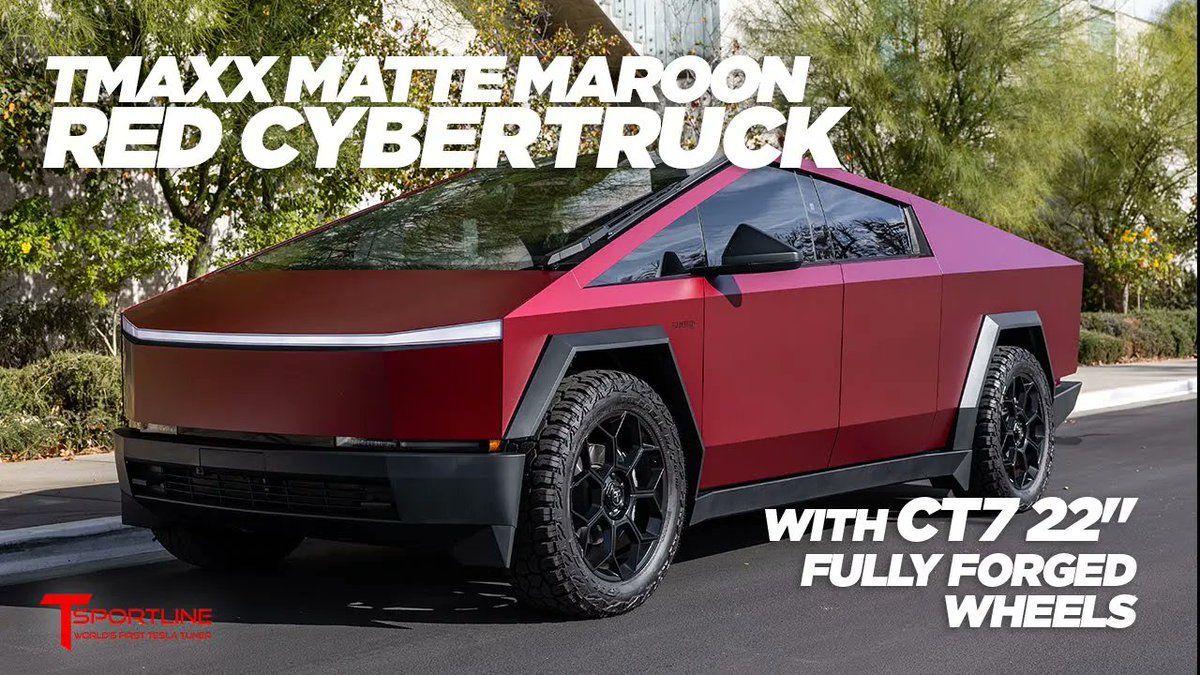 Re-Colored #Cybertruck goes Matte Maroon Red with <a href="/TMaxxUSA/">TMaxx USA</a>  PPF and 22" CT7 Fully Forged Wheels in Black!
youtu.be/vzVnLhox5tk