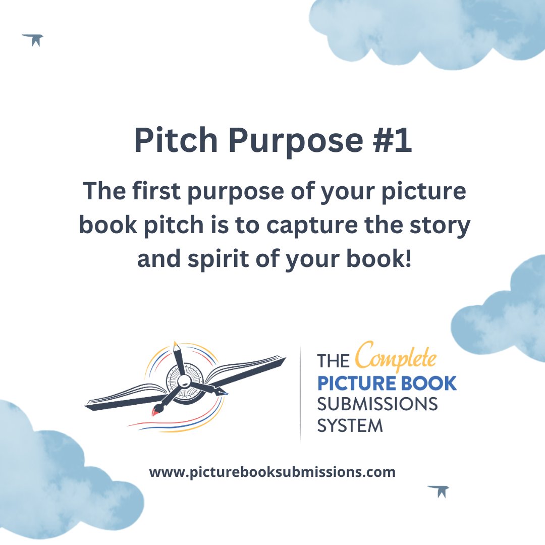 Your #picturebook pitch serves several purposes but first and foremost is to capture the story and spirit of your book! Give your pitch reader a taste of what's to come! ⁠
⁠
⁠picturebooksubmissions.com

#amwriting #querytip #amquerying #pbpitch