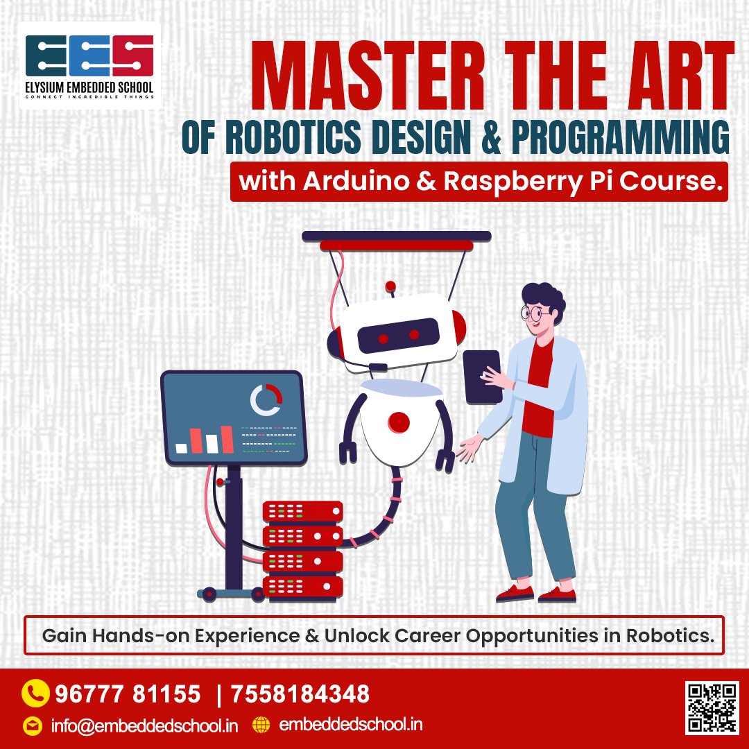 EmbeddedSchool's tweet image. 🤖 Master Robotics with Arduino & Raspberry Pi At Elysium Embedded School 🤖
📲 Chat with us: rfr.bz/fm8pb8o
#ElysiumEmbeddedSchool #RoboticsDesign #ArduinoTraining #Raspberrypi #Robotics #FirmwareDevelopment #IoTTraining