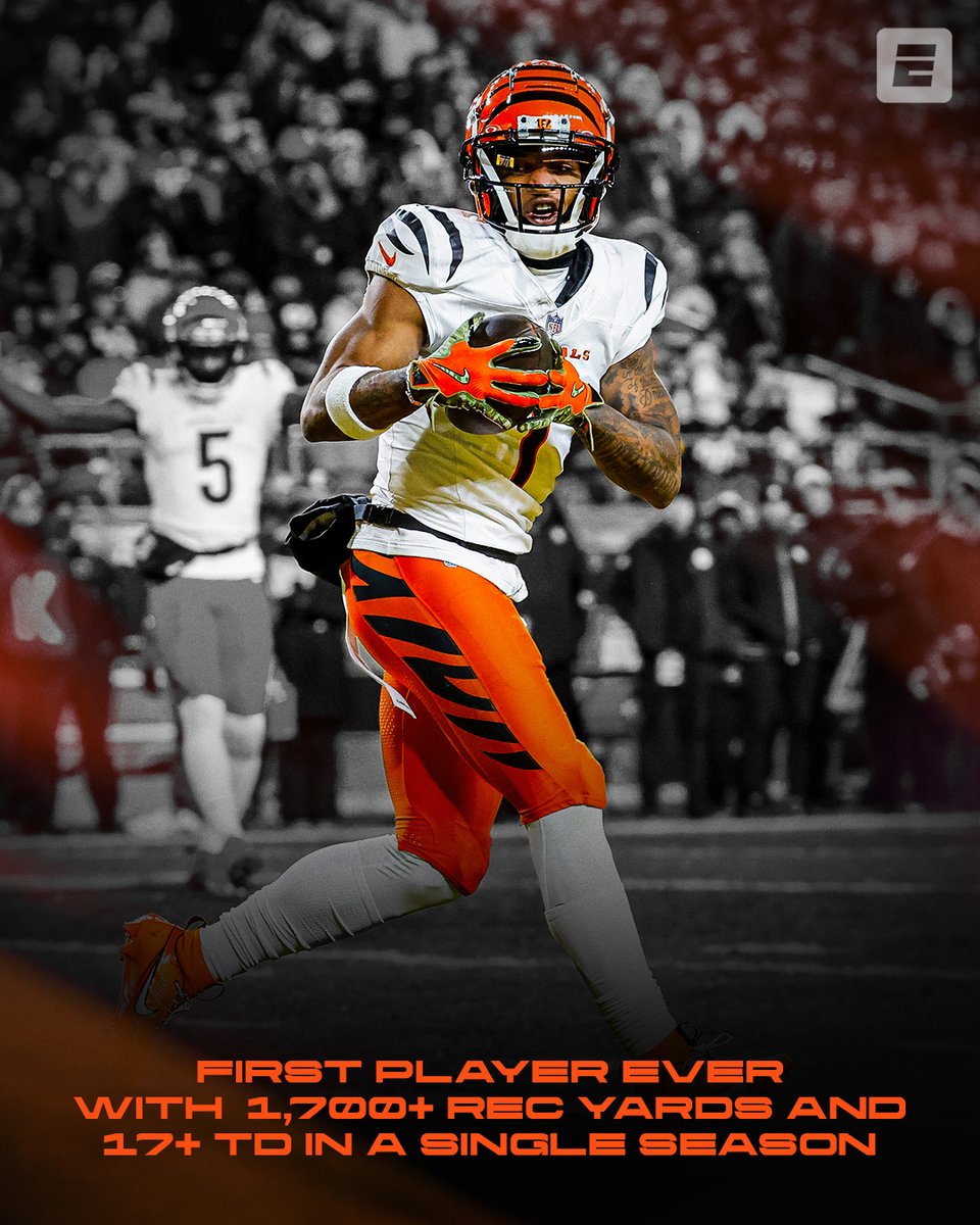 Ja’Marr Chase is HIM 😤 

The only player EVER with 1,700 yards and 17 TDs in a single season 🤯