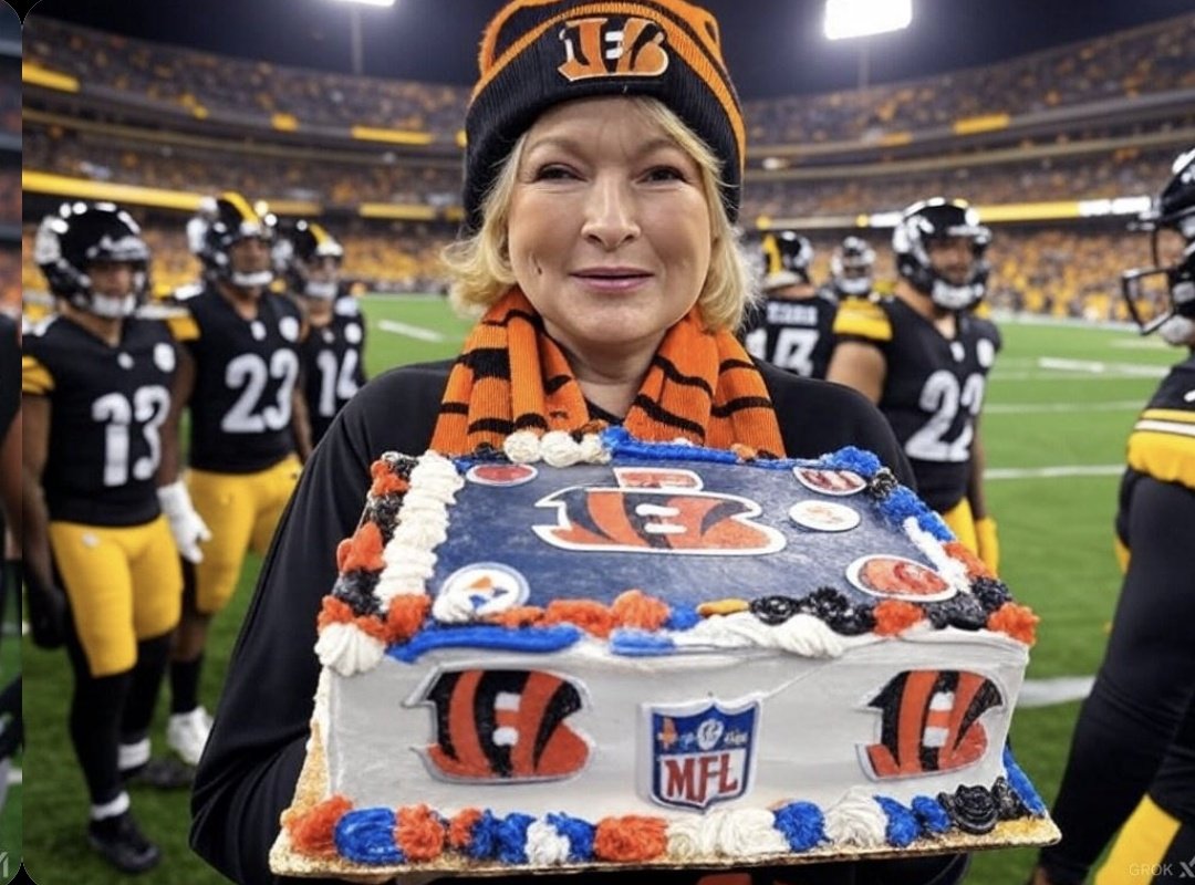 frostygary's tweet image. Martha Stewart at the Cincinnati Bengals VS Pittsburgh Steelers game #CINvsPIT #NFL #Grok #AI #Art #AIart