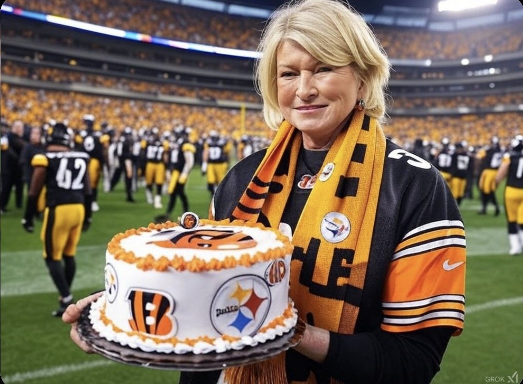 frostygary's tweet image. Martha Stewart at the Cincinnati Bengals VS Pittsburgh Steelers game #CINvsPIT #NFL #Grok #AI #Art #AIart