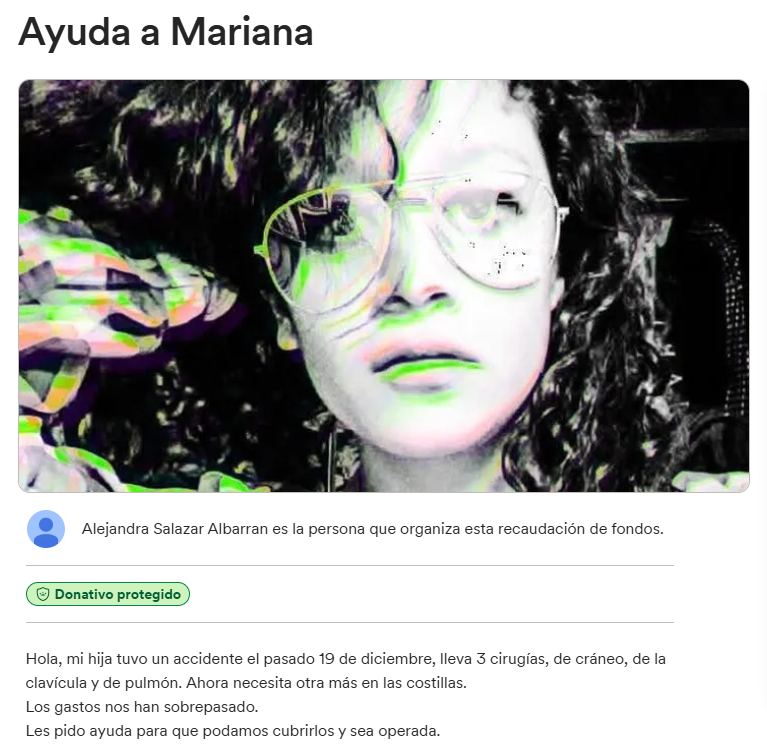 pagusrendon's tweet photo. Mi prima Mariana (@SheRedSpider) tuvo un grave accidente que casi le cuesta la vida. Después de tres cirugías y una increíble fuerza de voluntad, el panorama es mejor, pero los gastos médicos han sido altísimos. Toda ayuda, desde un RT, se agradece 🙏: https://t.co/0Wphc3757s https://t.co/cOUZg1wx7t