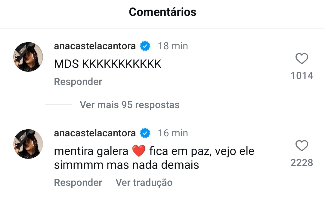 tacomtempoo's tweet photo. 🚨: Ana Castela acaba negar envolvimento com o Tulio Rocha, comentando na foto em que o Léo Dias postou. https://t.co/ALnmEGcCd2