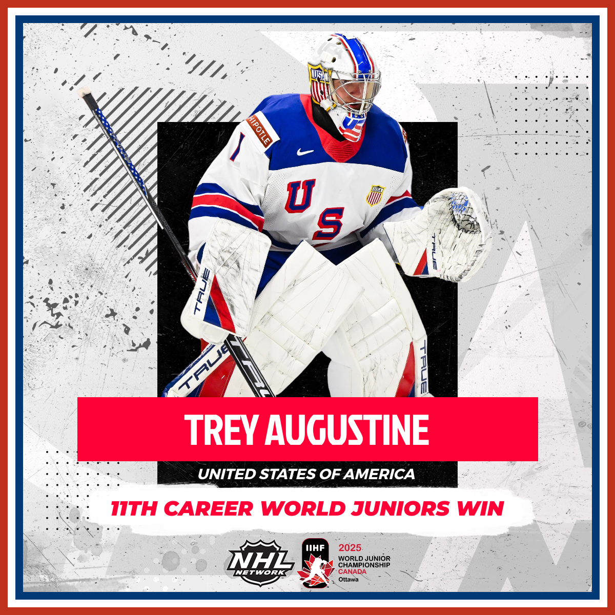 NHLMedia's tweet photo. Trey Augustine now has the most wins by an American goaltender at the #WorldJuniors!

@usahockey | @DetroitRedWings https://t.co/nlPGX7EsXp
