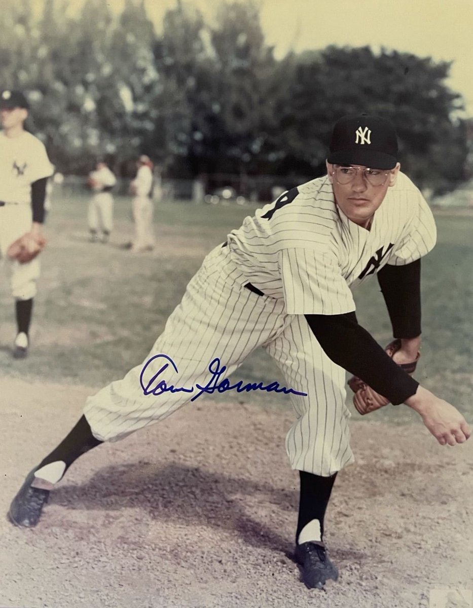 Tom Gorman from Valley Stream, L.I., hurler for #Yankees (1952-54) &amp; KC Athletics (1955-59), born #OTD 100 years ago. 2 rings with Bombers ‘52, ‘53 (2.21 ERA ‘53, 2.45 career postseason ERA),  also 18 saves (2nd in AL) for 91-loss A’s in 1955, their first year in KC
