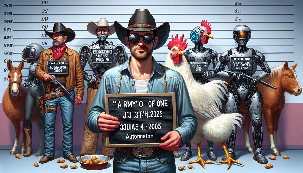agtsdotllc888's tweet image. Pennsylvania man clearly misunderstood &quot;Army of One&quot; slogan.  
Even the blind chicken sometimes finds a grain.  
#PennsylvaniaProblems #ArmyOfOneFail #FacepalmMoment #HezbollahWho? #January4th2025 #automation. lets see this as a 2035 rodeo mugshot