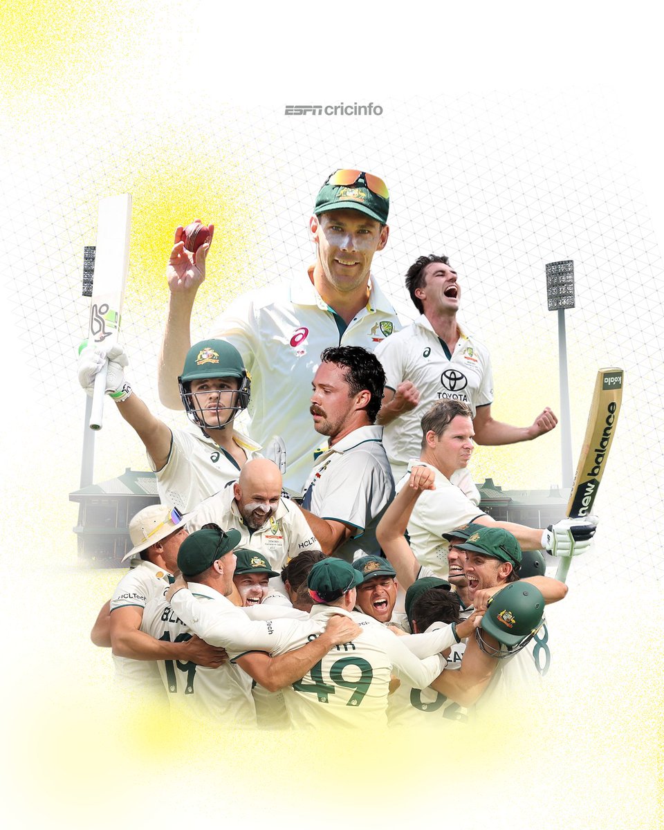 cricinfo's tweet photo. After 45 days of riveting cricket, a decade-long drought comes to an end 👏

Australia regain the Border-Gavaskar Trophy, winning the series for the first time since 2015 🏆https://t.co/62ZjPEw7RL #AUSvIND https://t.co/s6nZlXNeC0