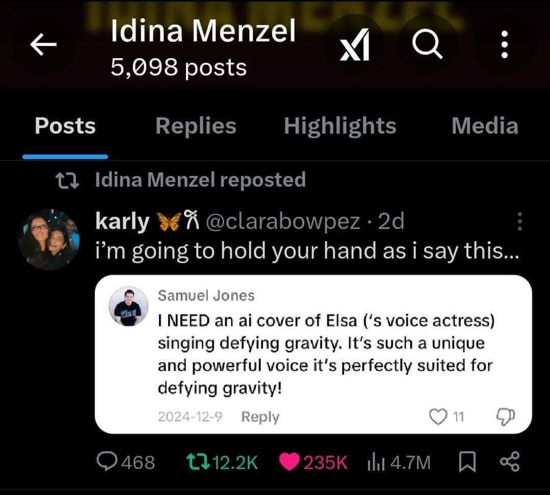Wphoenix1980's tweet photo. The fact Adele Dazeem  (aka
@idinamenzel ) retweeted this is everything! https://t.co/Z1m59mExF2