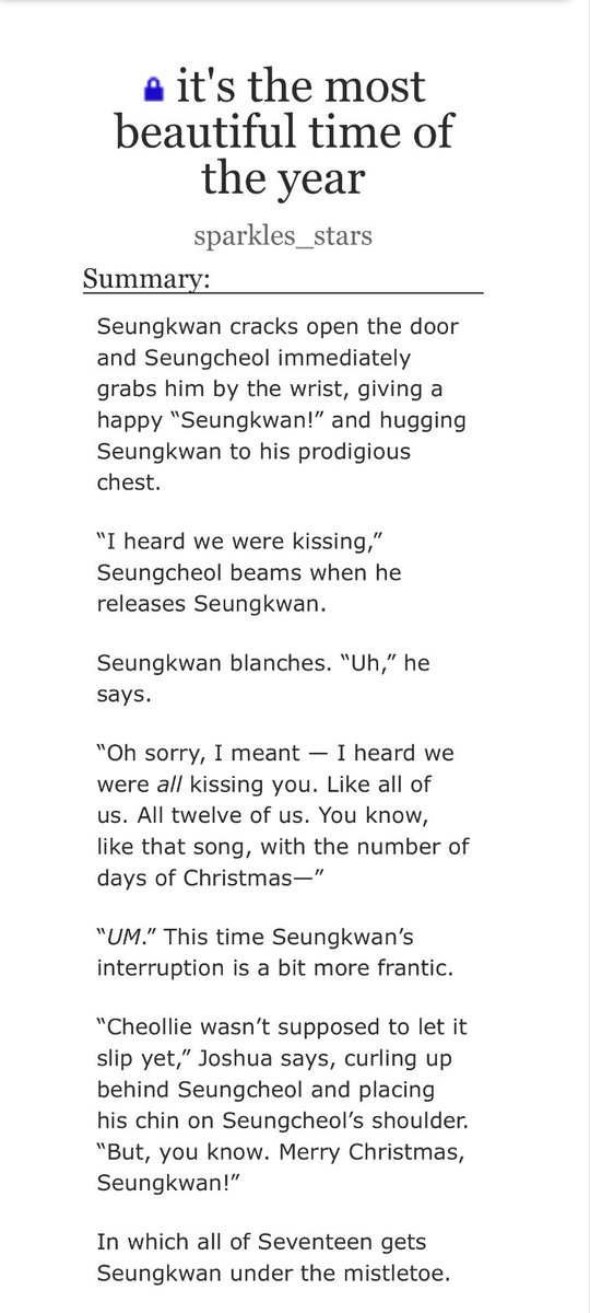 💋 it’s the most wonderful time of the year
💋 bsk/everyone, bsk/hvc/ljc endgame 
💋 10.7k words, rated t
💋 mutual pining, au, romcom-ish

my fic for <a href="/svtsanta/">SVT Secret Santa 2024 | Writing time!</a> very late - hope you enjoy <a href="/SMadd9/">p.e.z.z.a.x</a> !!! Link in replies