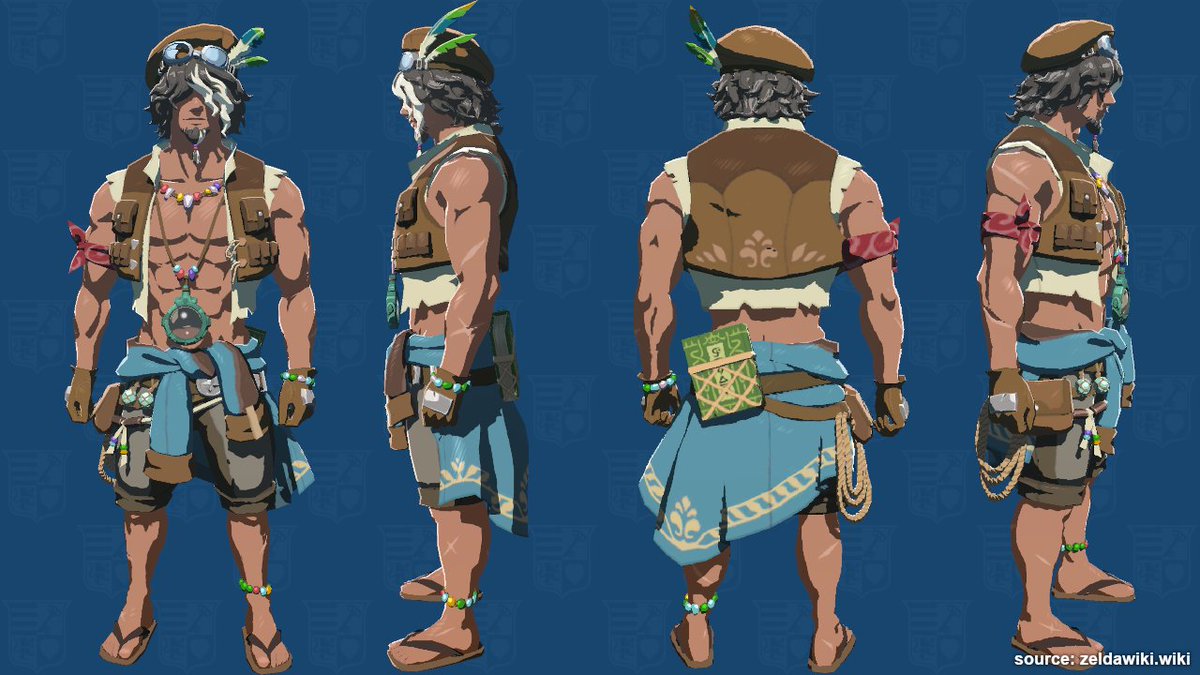 We're breaking our streak of lovely ladies to share this turnaround of  Tauro from Tears of the Kingdom. This Zonai relic researcher was  strangely absent from Breath of the Wild.

A full version can be seen in his page's gallery.