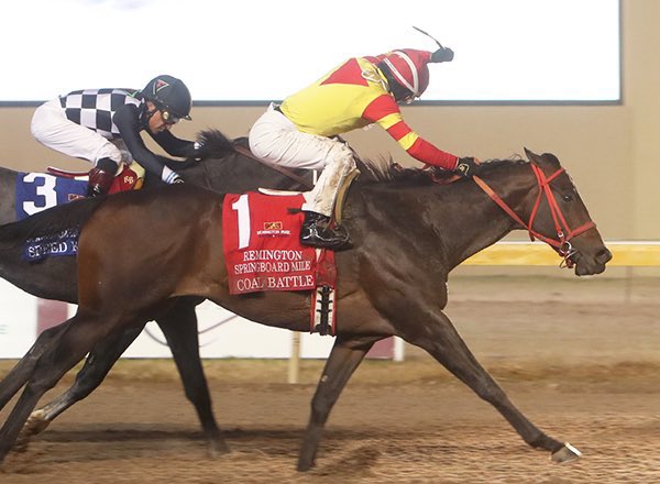 RemingtonPark's tweet photo. Congratulations to COAL BATTLE and connections on another incredible victory! Already holding points on the Road to the @KentuckyDerby after winning the Remington #SpringboardMile, the 3-year-old colt added 10 more with a win on today’s Smarty Jones Stakes at Oaklawn Park. https://t.co/l3NsY1Rpel