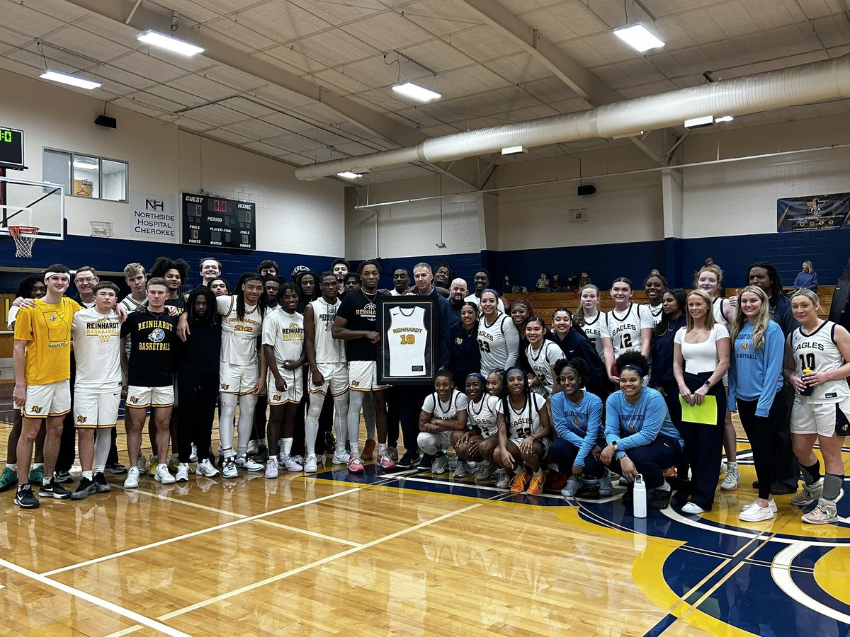 Reinhardt University Men’s Basketball (@r_u_mbball) on Twitter photo Today we honored our guy <a href="/CoachPourchier/">Jeffrey Pourchier</a> . He and his family have given 18 years to Reinhardt and impacted so many coaches and student athletes. We decided to honor him where he started, on the basketball court! Best of luck on new journey! Always an Eagle! 🦅 Today we honored our guy <a href="/CoachPourchier/">Jeffrey Pourchier</a> . He and his family have given 18 years to Reinhardt and impacted so many coaches and student athletes. We decided to honor him where he started, on the basketball court! Best of luck on new journey! Always an Eagle! 🦅
