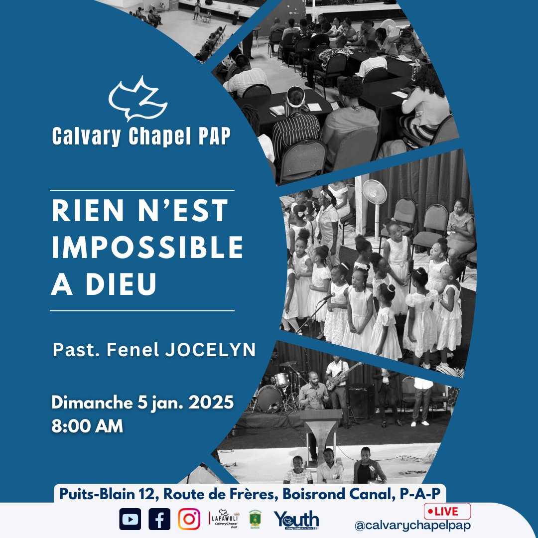 calvarypap's tweet photo. Venez vivre un moment de louange et  d’encouragement dans la présence de Dieu.
Sur le thème : "Rien n’est impossible à Dieu".
Méditons sur la grandeur et la puissance de Dieu, qui est capable de transformer l’impossible en réalité dans nos vies.
Soyez bénis. https://t.co/fczjBbsBIf