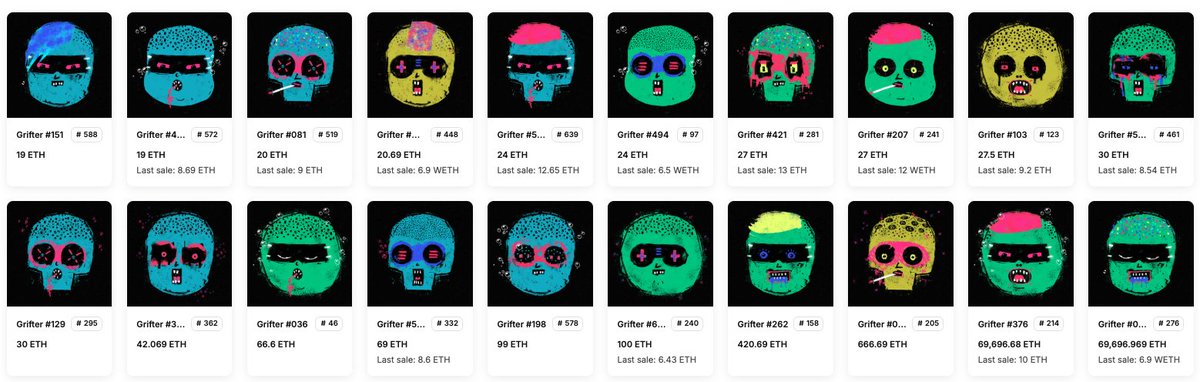 Every single Grifter by <a href="/XCOPYART/">XCOPY 🏴</a> currently listed for sale in one screenshot