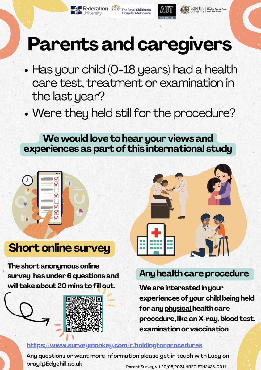 🙏 Help needed from parents or caregivers of children aged 0-18 years who have been held for a vaccination, blood test, X-ray, scan or examination. 

Share your experiences in a quick 📲6 question survey ⬇️

surveymonkey.com/r/holdingforpr…