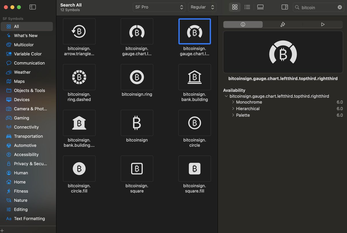Apple added bitcoin symbols to their library