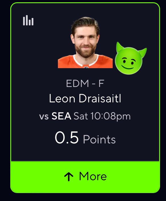realphp_'s tweet image. 🏒NHL Prop🏒
☘️Leon Draisaitl O .5 PTS☘️
Over in 10/L10 Avg. 1.9
Over in 17/L20 Avg. 1.7
Over in 9/L10 H2H vs SEA Avg. 2.3
Currently on a 13 game point streak 
#NHL #GamblingX