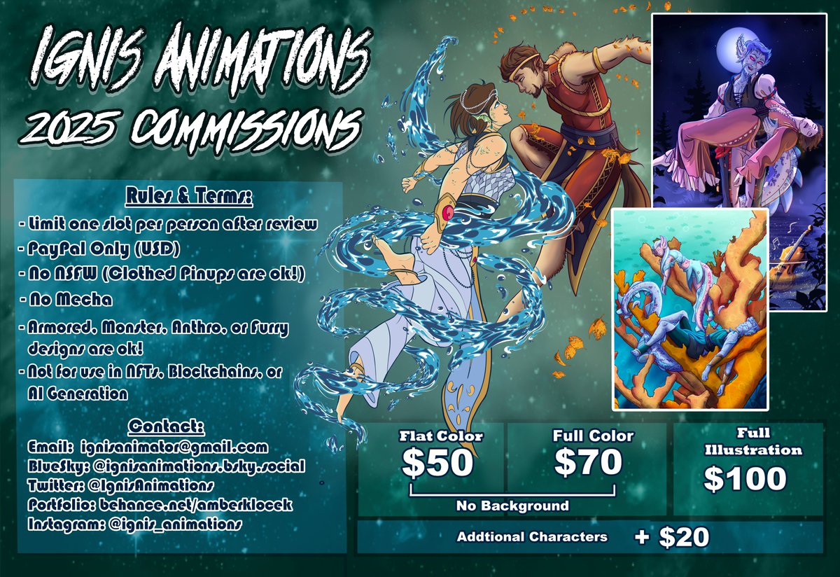 IgnisAnimations's tweet photo. Super Late to posting these, but here are my 2025 Commission Sheet  Rates! I'll be accepting 3 slots this month, which will be first come, first serve.

#art #commission #dndart #commissionsopen #digitalart #fantasyart https://t.co/Hx2jREOk9d