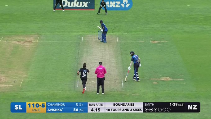 Two wickets in the space of two overs to break the big Sri Lankan partnership. Avishka Fernando falls for 56 📹 Credits: Twitter/BLACKCAPS