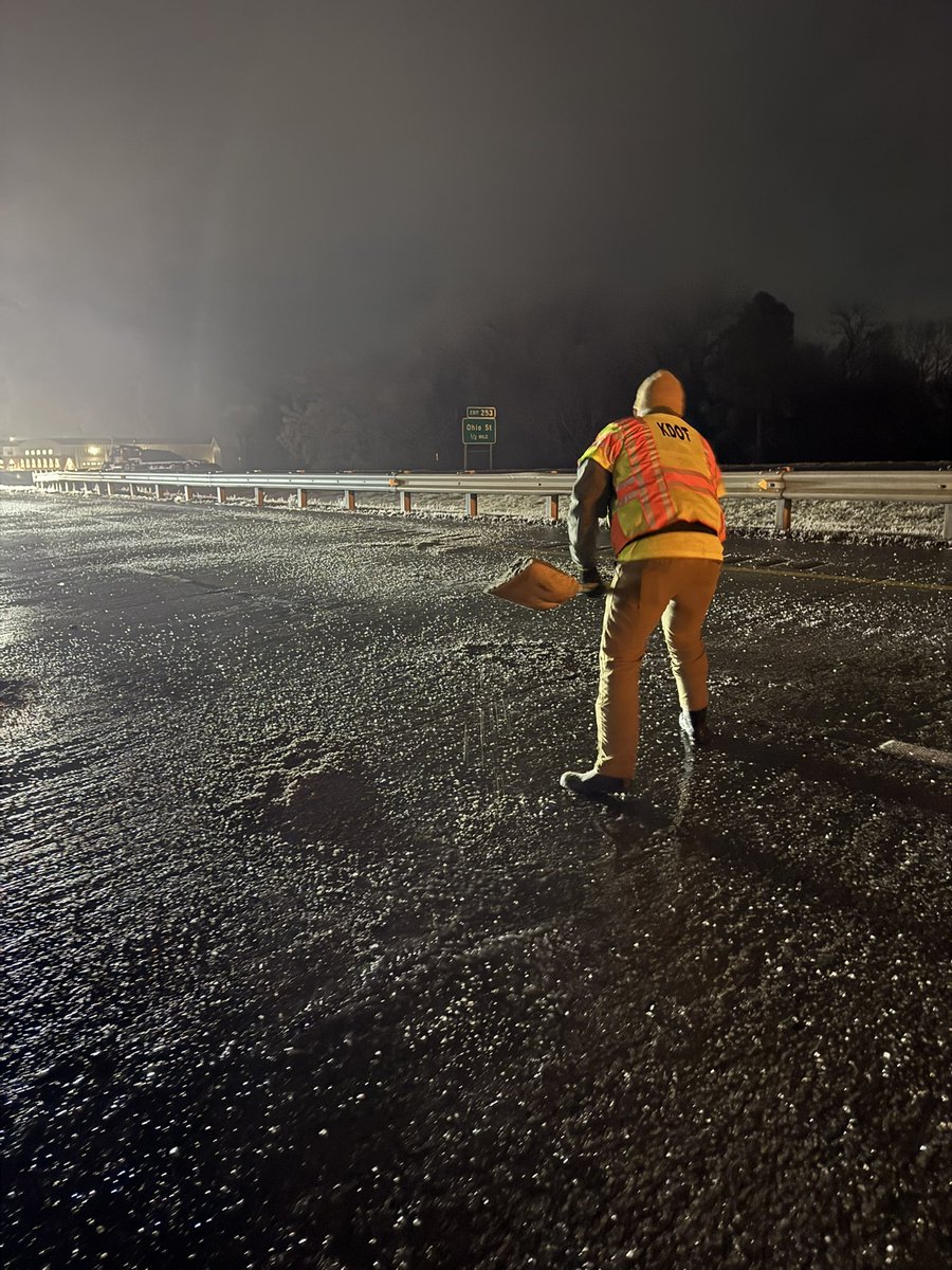TrooperBenKs's tweet photo. Rolling Up Our Sleeves on I-70

When icy roads demand action, we do whatever it takes to get Kansas moving safely again.

Westbound I-70 near Exit 252 has been closed due to ice and crashes, but thanks to the hard work of KDOT and our troopers, it’s being prepped for reopening. Pictured here, Lieutenant C. Davis and Trooper J. Davis are joining forces with a KDOT team member, shoveling salt by hand across the interstate to improve traction and make the roadway safer for travel.

This is just one example of the dedication and teamwork it takes to overcome challenges like these. Please drive with caution and patience as we continue working to ensure your safety. #kswx