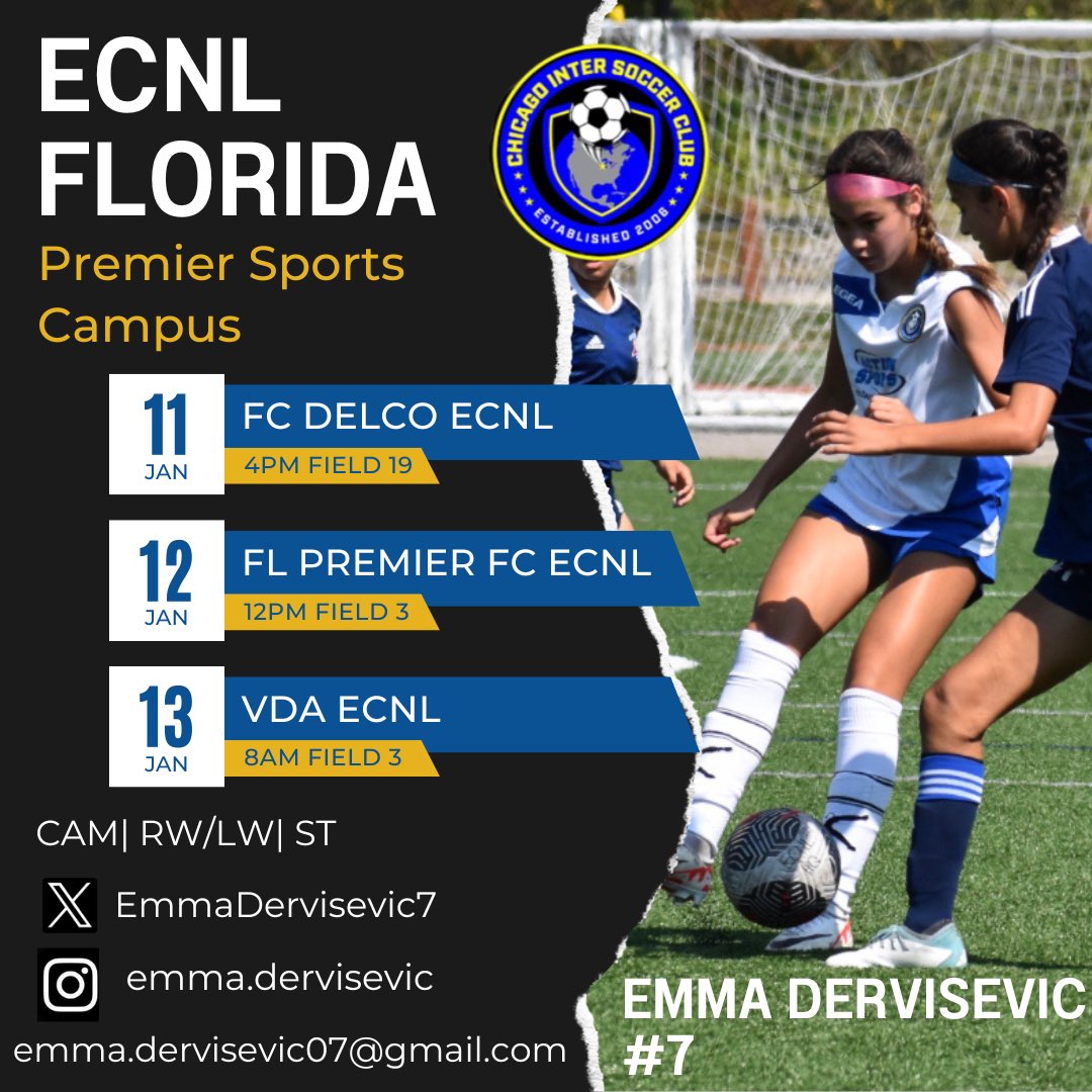 So excited for ECNL Florida with my team! 
<a href="/ECNLgirls/">ECNL Girls</a> <a href="/chiINTER/">Chicago Inter SC</a> <a href="/Chiinter09ECNL/">Chicago Inter 09 ECNL</a> <a href="/Neno_Footy11/">Neno Dautovic</a>