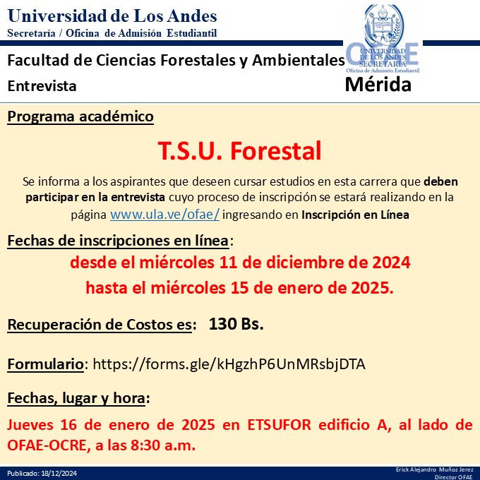 OFAEULA's tweet photo. Se anuncia la Entrevista para poder estudiar T.S.U. Forestal https://t.co/hPxuacpVEf