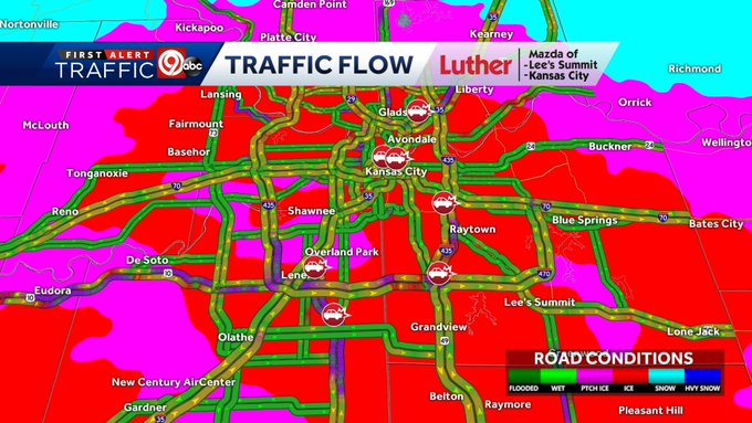 6:30 PM ROADS UPDATE: 
I-29 NB @ I-435 is Closed
I-35 NB @ I-29 is Closed
I-35 SB @ I-435 Closed
I-35B S Past 291 HWY Closed
I-435 NB Before 71 HWY Closed
I-435 NB Past 63rd St Closed
I-470 WB @ I-49 Closed
I-70 WB to 291 HWY NB Closed
#KCTraffic