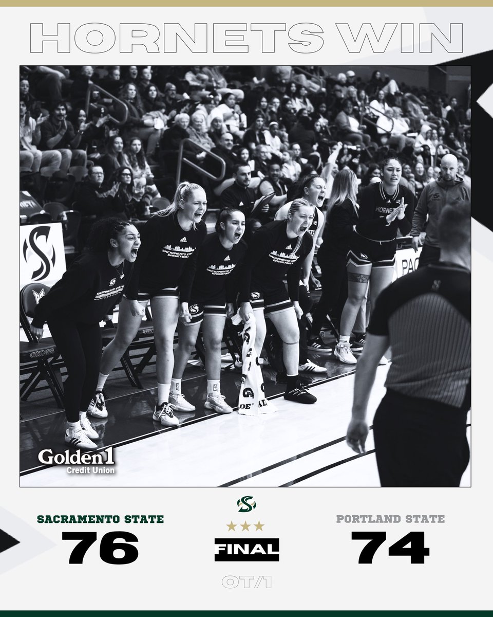 SacStateWBB's tweet photo. NEVER BACK DOWN! OVERTIME WIN!!!! 

THAT’S 1-0 TO START THE CONFERENCE 🔥🔥🔥

#StingersUp https://t.co/pDwgiGAEPn