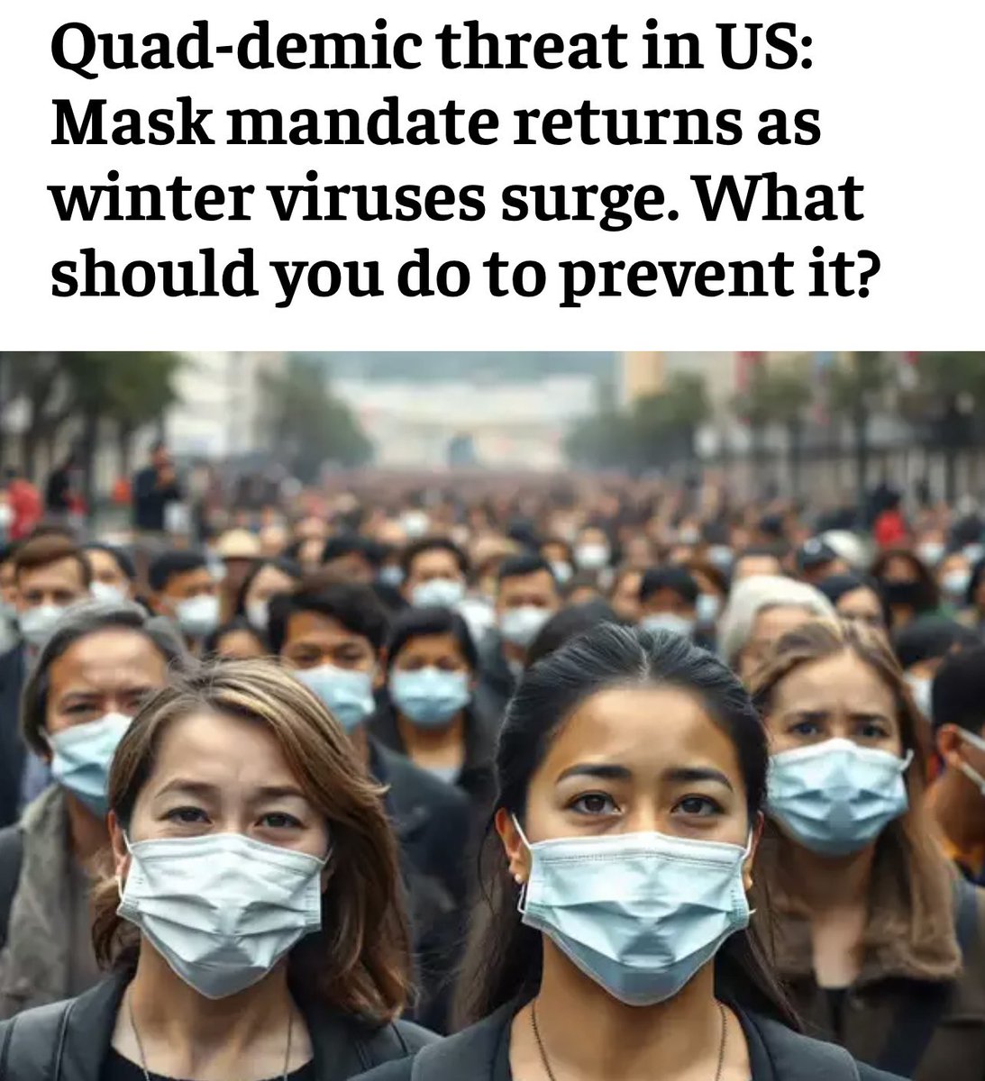 Quad-demic is so dumb! We have had flu, stomach virus aka norovirus, and RSV for as long as I’ve been alive. COVID is not new either!! So why are we bringing back mask mandates in numerous states now for viruses that have been around for years?!!! This is the dumbest thing!!