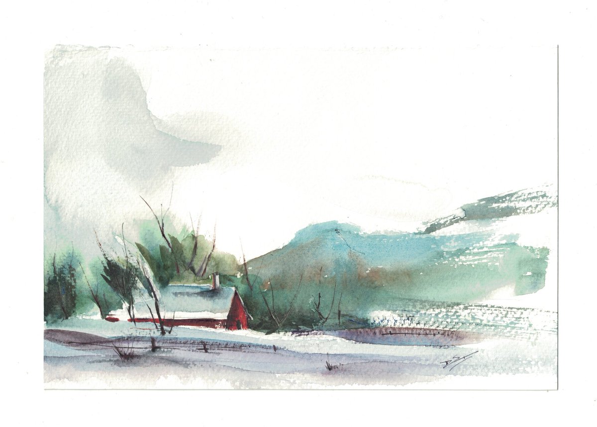 Red House #watercolour #watercolor #landscape