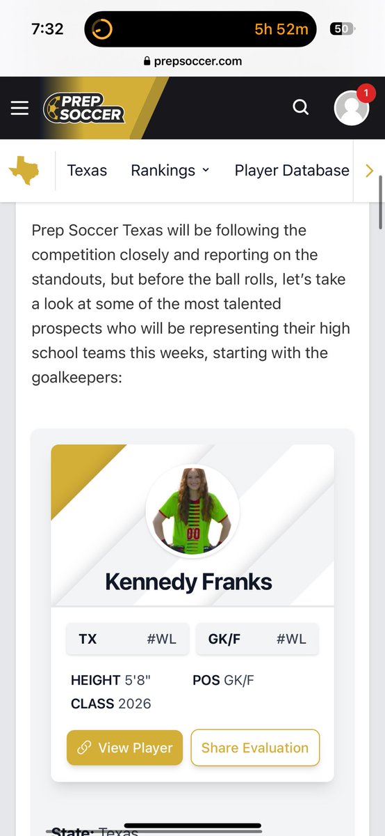 KFranksGK2026's tweet photo. Thank you, @grtorres and @PrepSoccer @PrepSoccerTX  for mentioning me in this article!  So excited to get my junior year started with @BH_LadySoccer 🤍🧤 https://t.co/yskIA8KZXZ