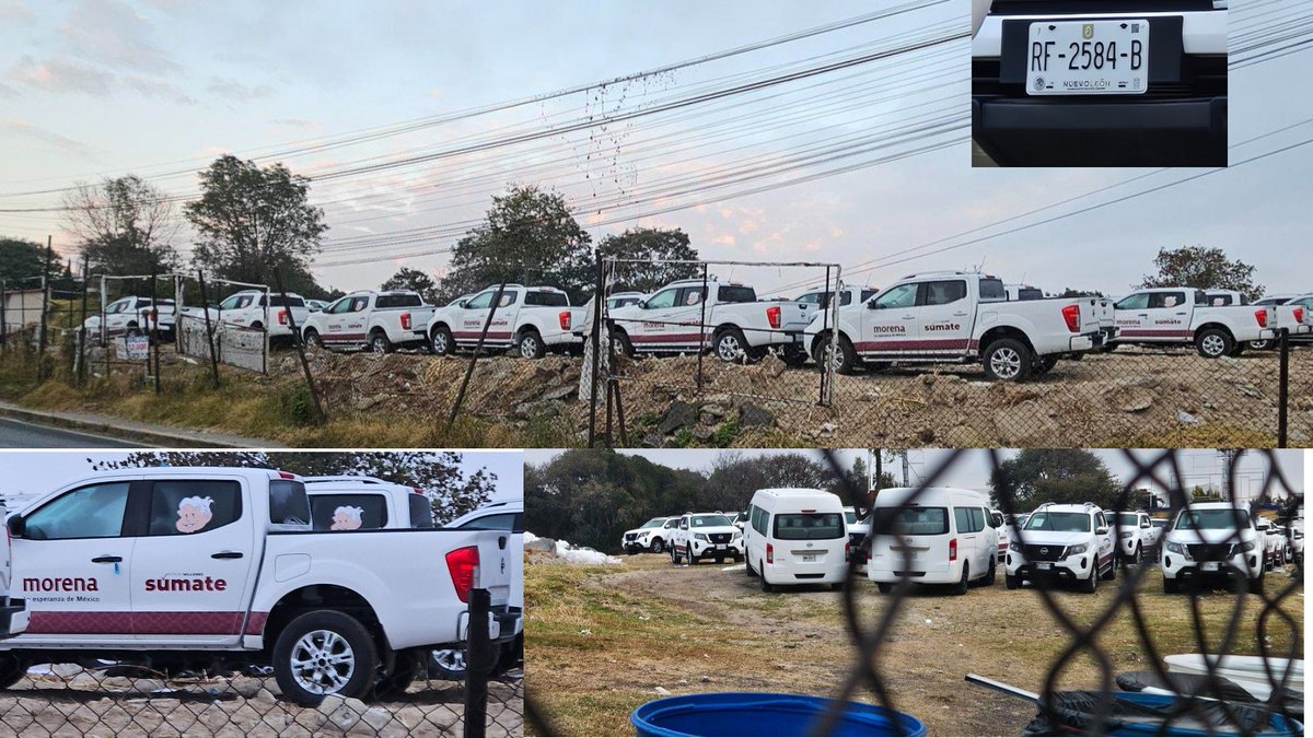 🔴⚡️#IMPORTANTE 
Prepara Morena "invasión" electoral a Nuevo León:
En CDMX fue captada una flotilla de más de 20 camionetas con logo y colores del <a href="/PartidoMorenaMx/">Morena</a>, imagen de AMLO y placas de Nuevo León que son parte de la avanzada que arribará al estado con miras a la elección